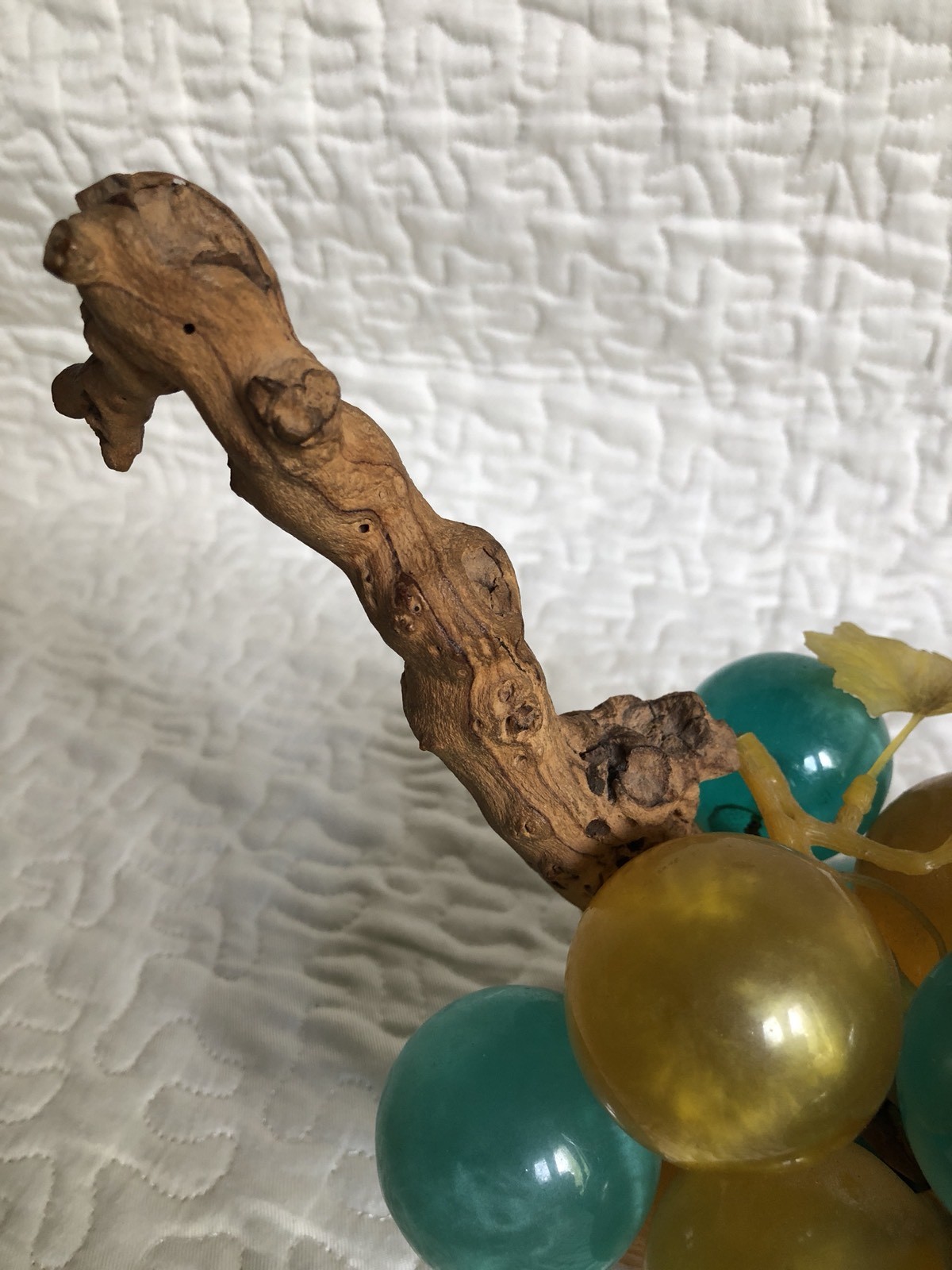 Vintage Faux Grape Cluster On Vine Branch Wood Acrylic Large