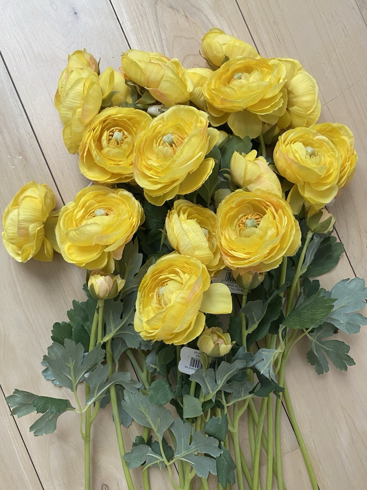 Real Looking 18 Count, Yellow Ranunculus Faux Flower Spray 19” Long