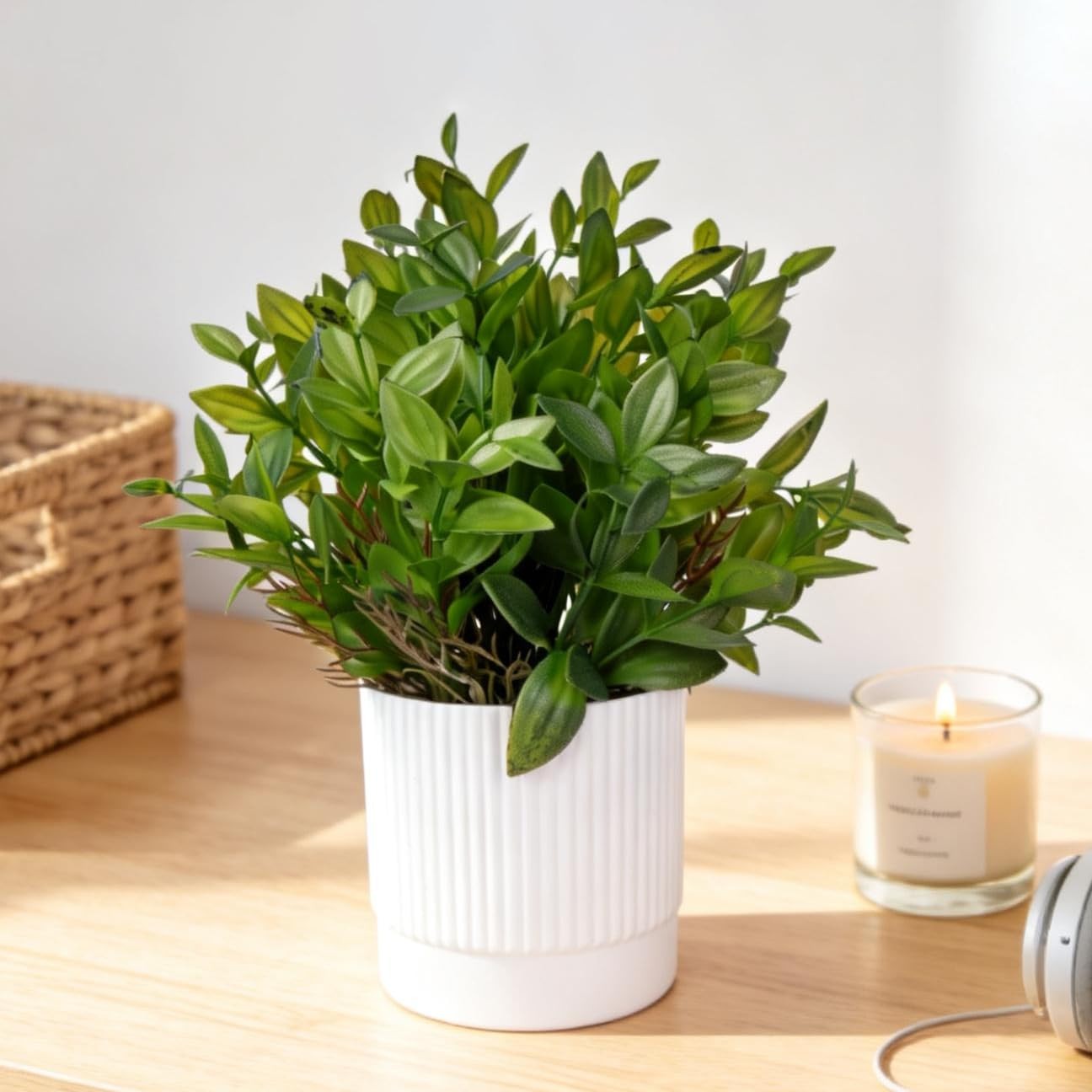 2 PCS Artificial Fake Potted Plastic Plants Table Desk Home Office Decor