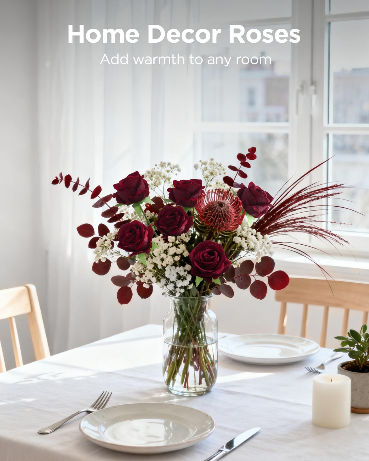 50 PCS Burgundy Artificial Rose Fake Velvet Silk Flower Wedding Decor Bulk