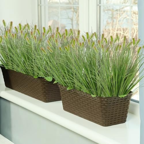 20 Bundles UV Resistant Artificial Onion Grass & Cattails – Faux Outdoor Decor