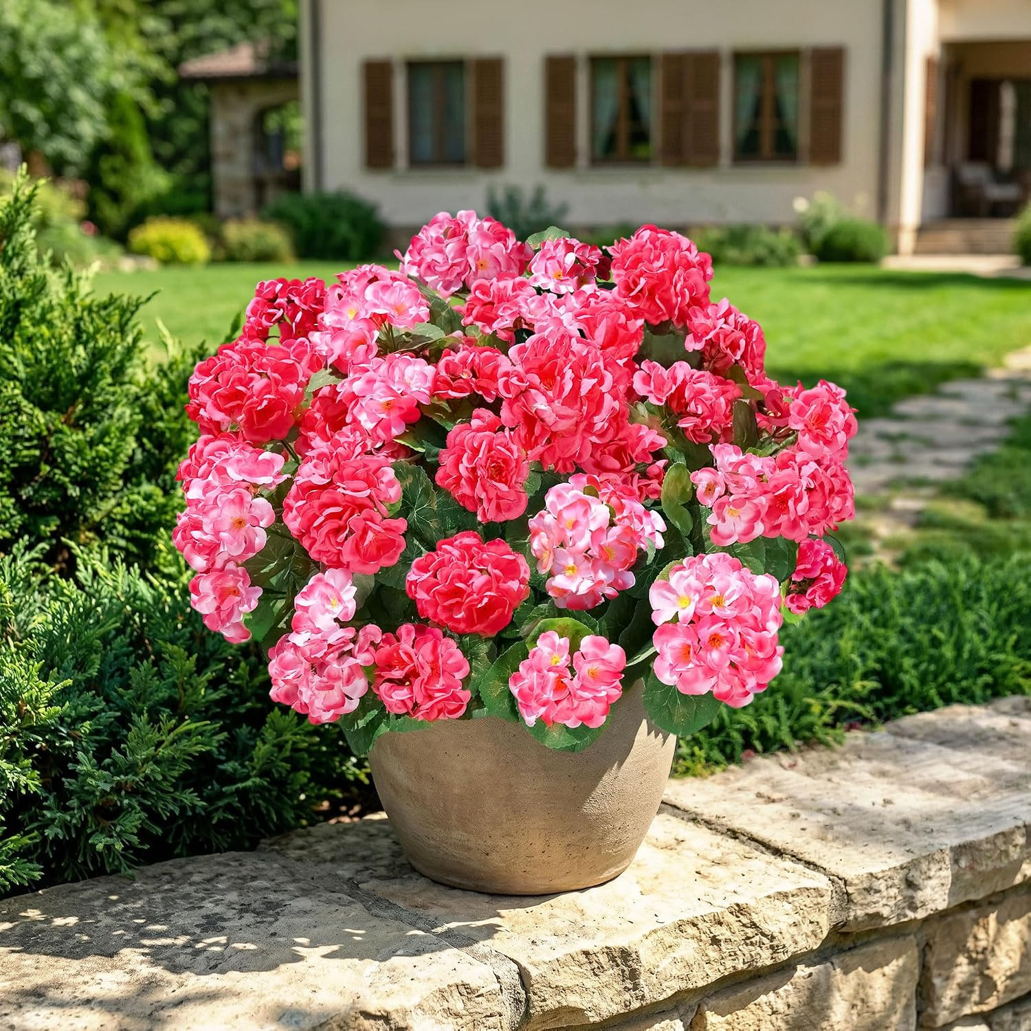 Fake Geraniums Artificial Flowers for Outdoors, 6 Bundles Silk Geraniums Flowers