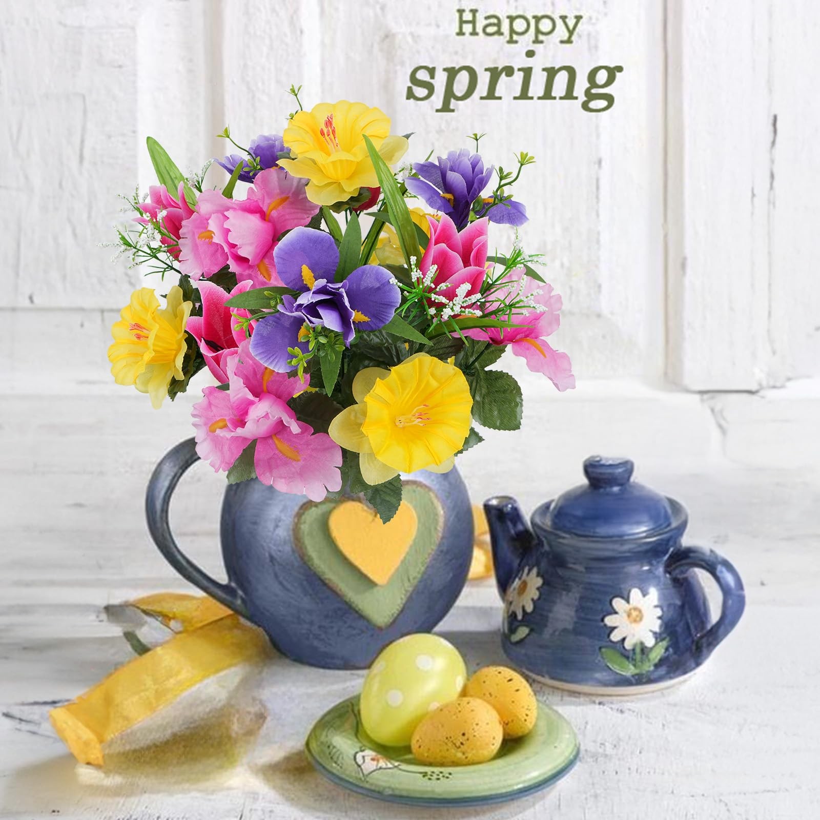 HO2NLE 14 Stems Artificial Daffodils Flowers Bouquet Mixed Fake Tulips Flower…