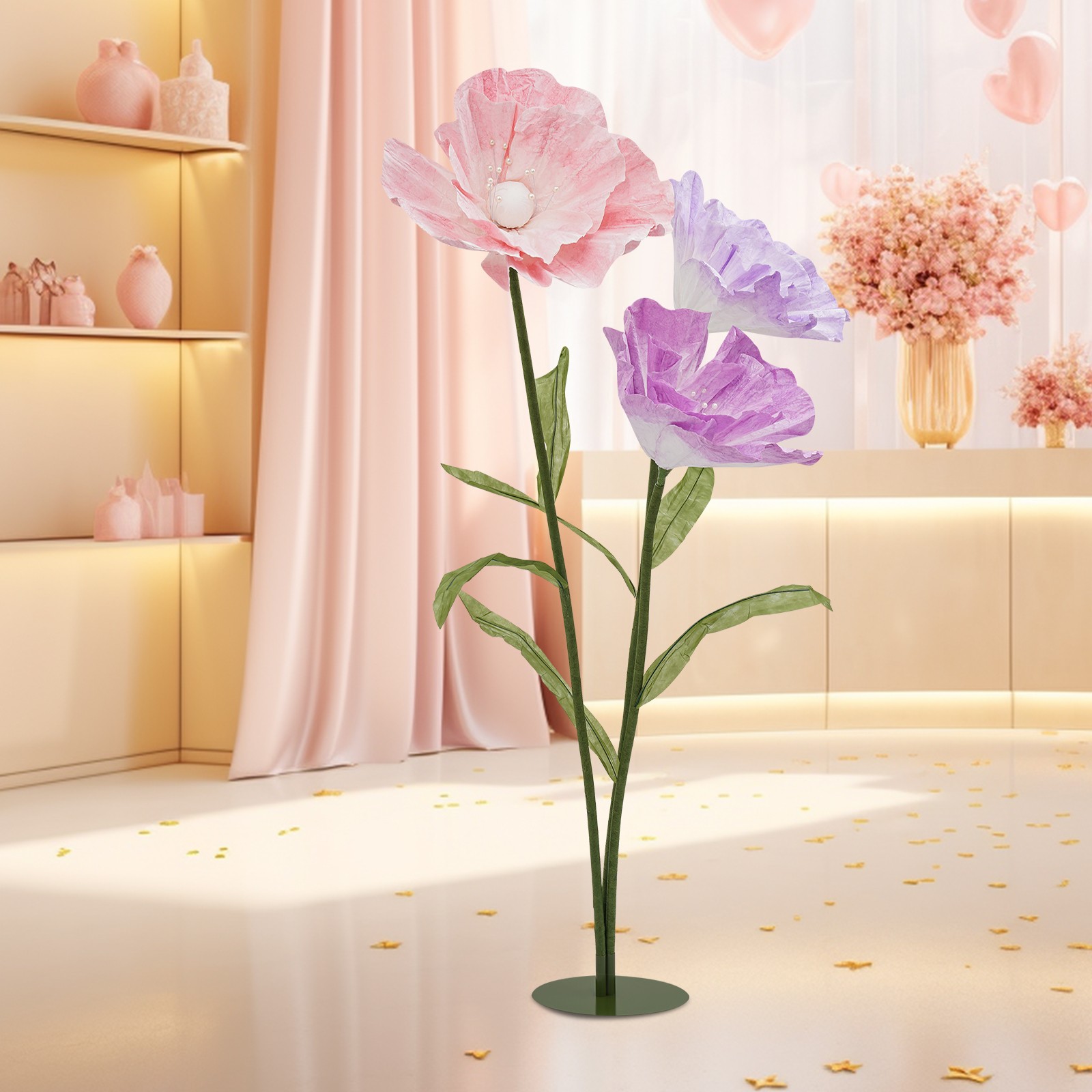 Large Artificial Flowers with Stems and Base, Huge Artificial Flower for Party