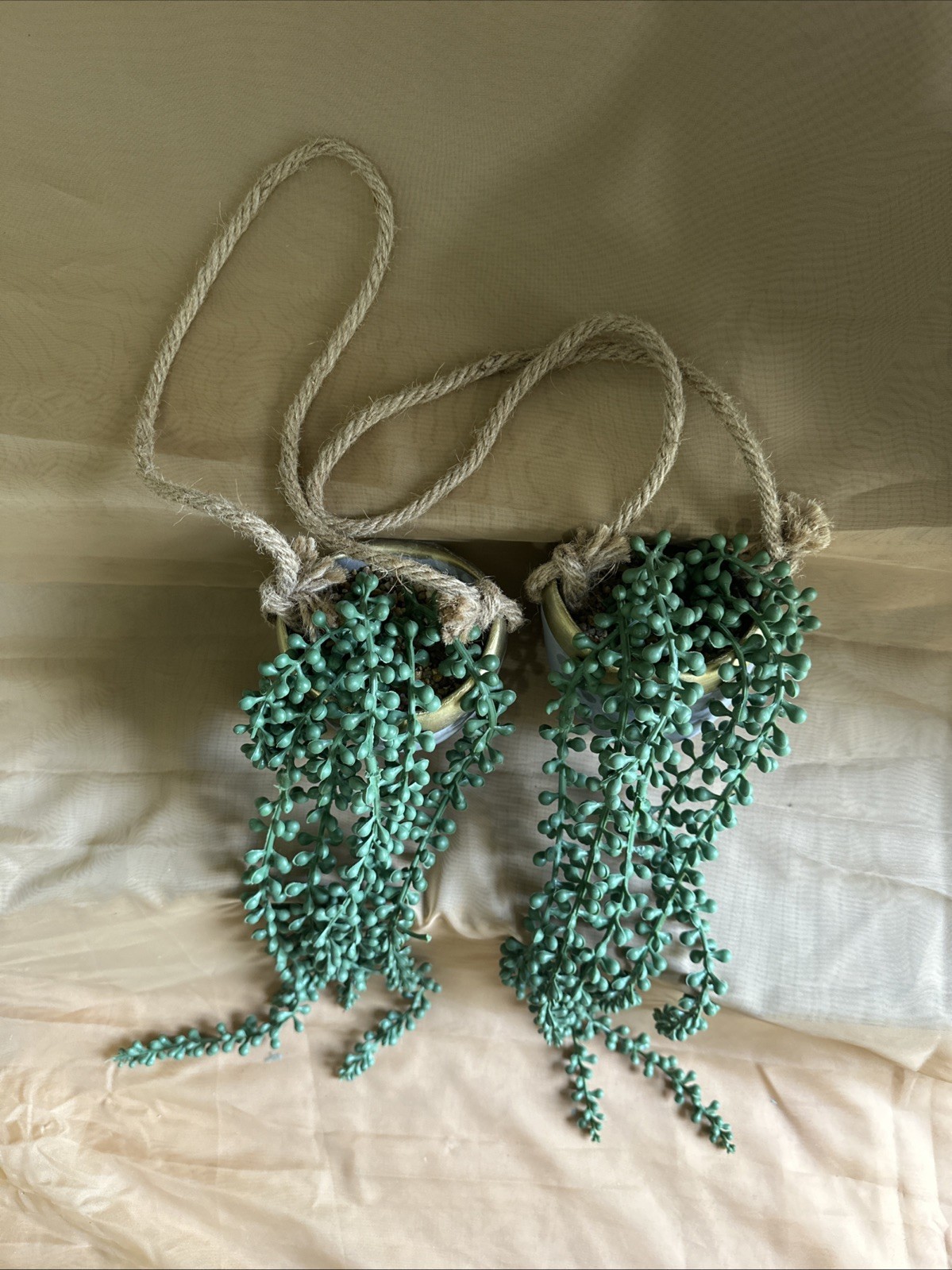 String Of Pearls Plant Set Artificial Hanging Decor Grey And Gold Pot Set 2