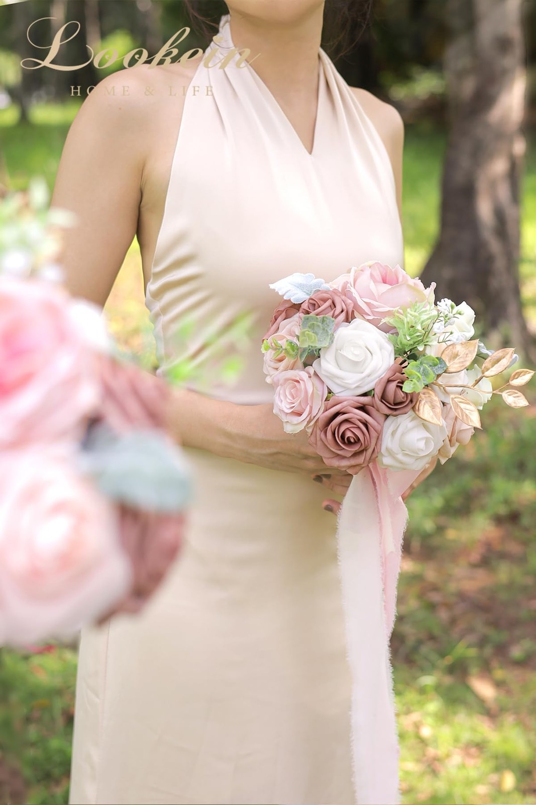 Bridesmaid Bouquet Set of 4 Boho Wedding Bouquet 7-Inch Fake Flower Bouquet f…