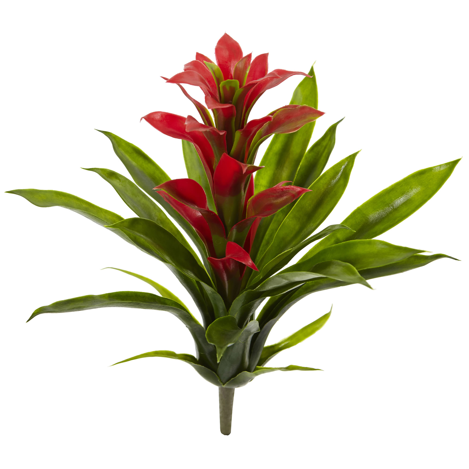 Nearly Natural 15” Bromeliad Artificial Red Flower w/ Green Leaves Set Of 4