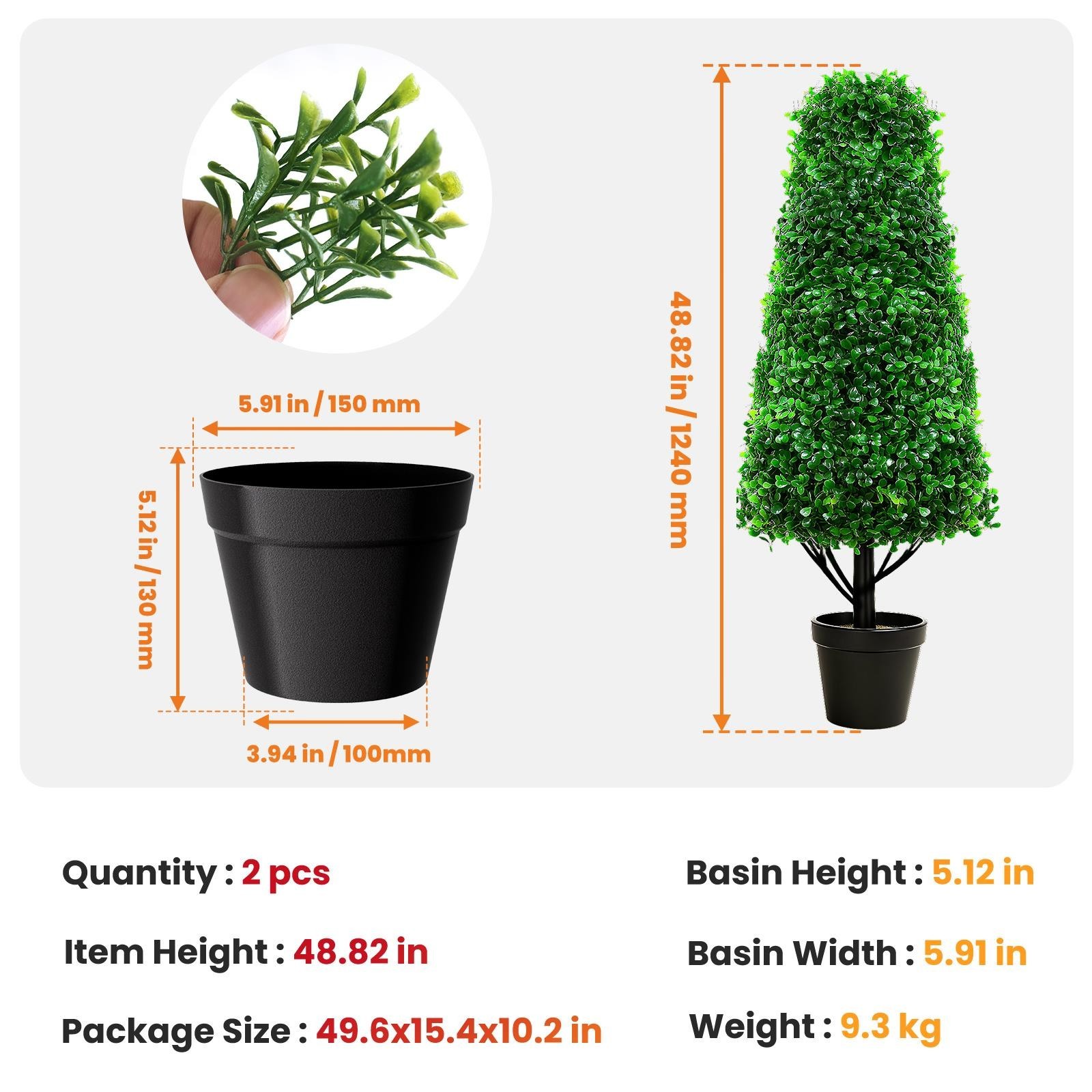 2PCS 4FT Fake Boxwood Topiary Trees Potted Plants with Black Planter for Home