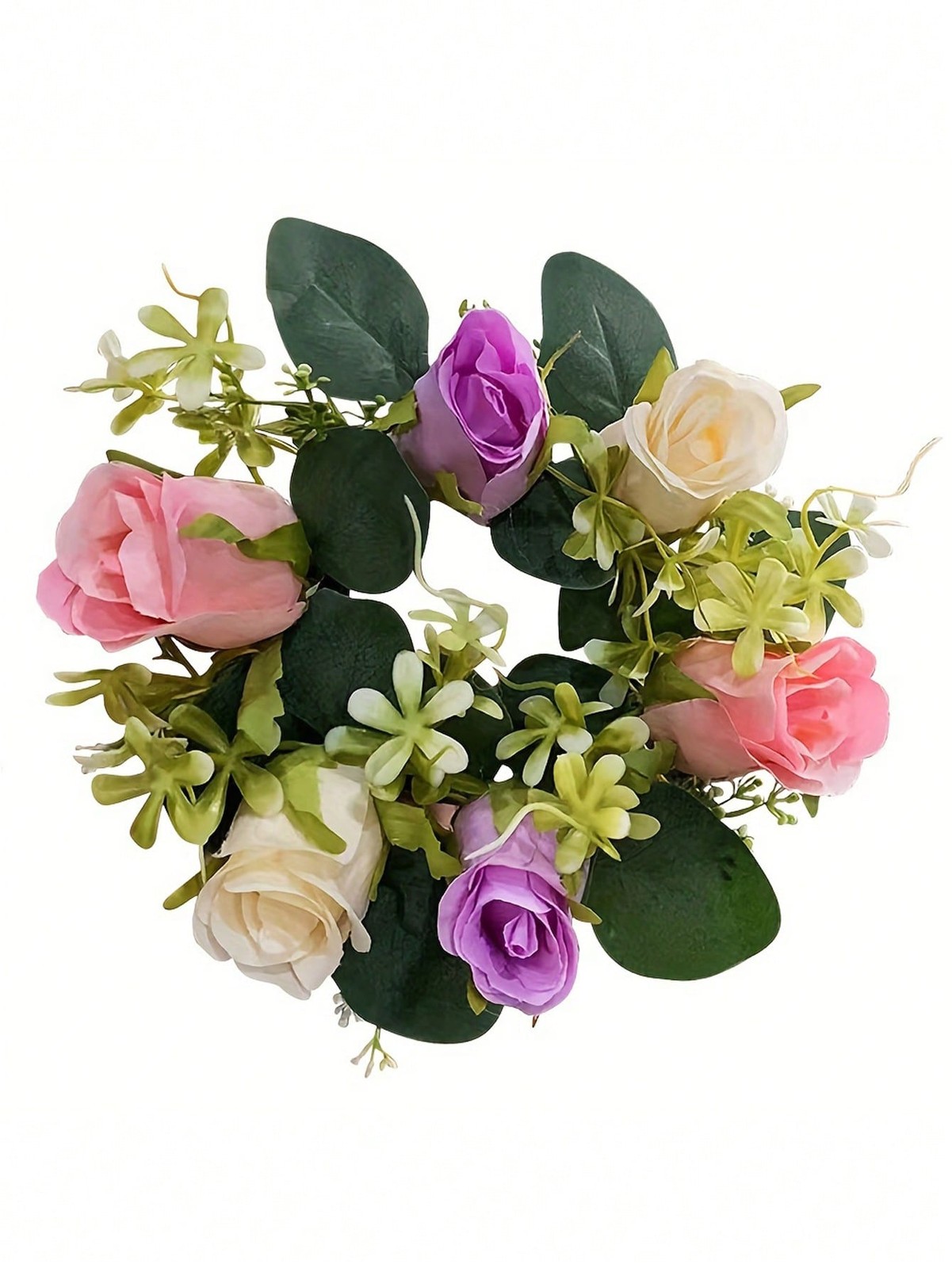 Purple Artificial Silk Rose Wreath Candle Ring For Table Centerpiece Wedding