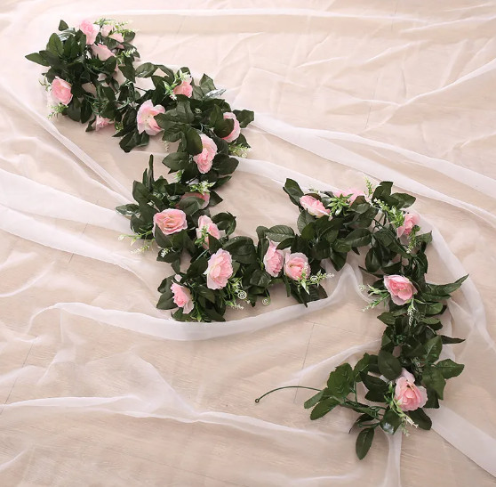 2.2m Artificial Flower Silk Rose Leaf Garland Vine Ivy Home Wedding Garden Décor