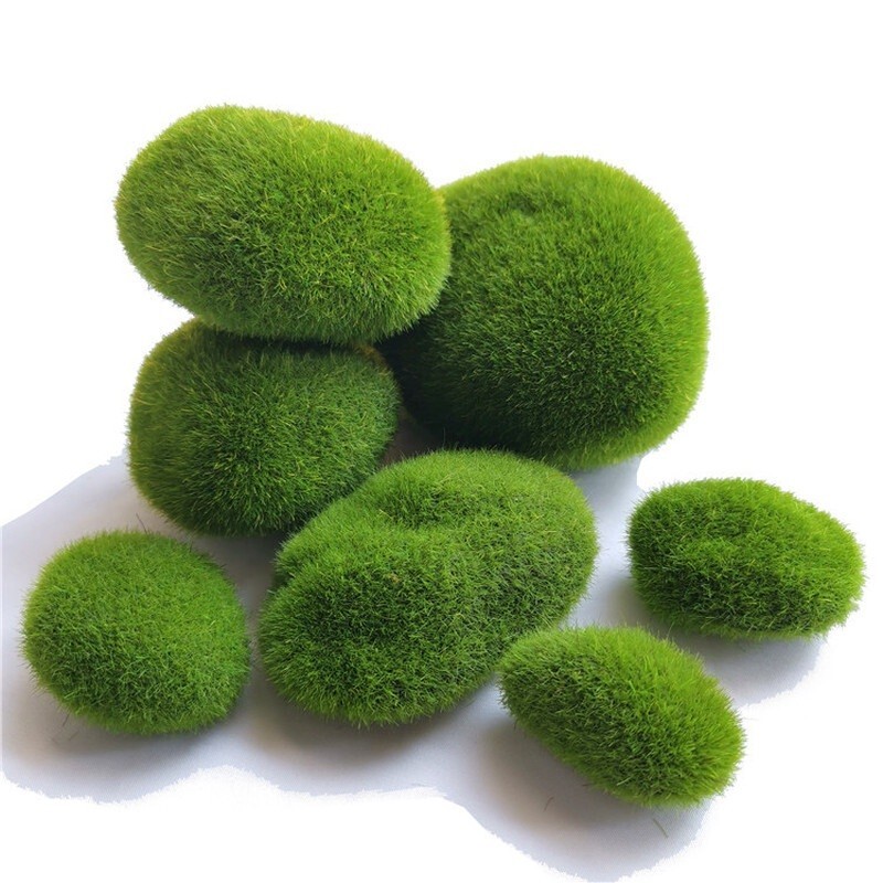 10Pcs set 4 Sizes Artificial Moss Rocks , Green Moss Balls,for Floral Arrange