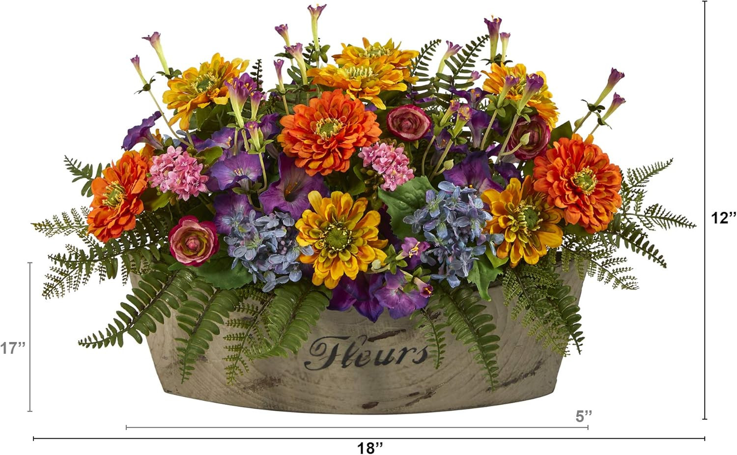 18In. Mixed Flowers Artificial Arrangement in Decorative Vase