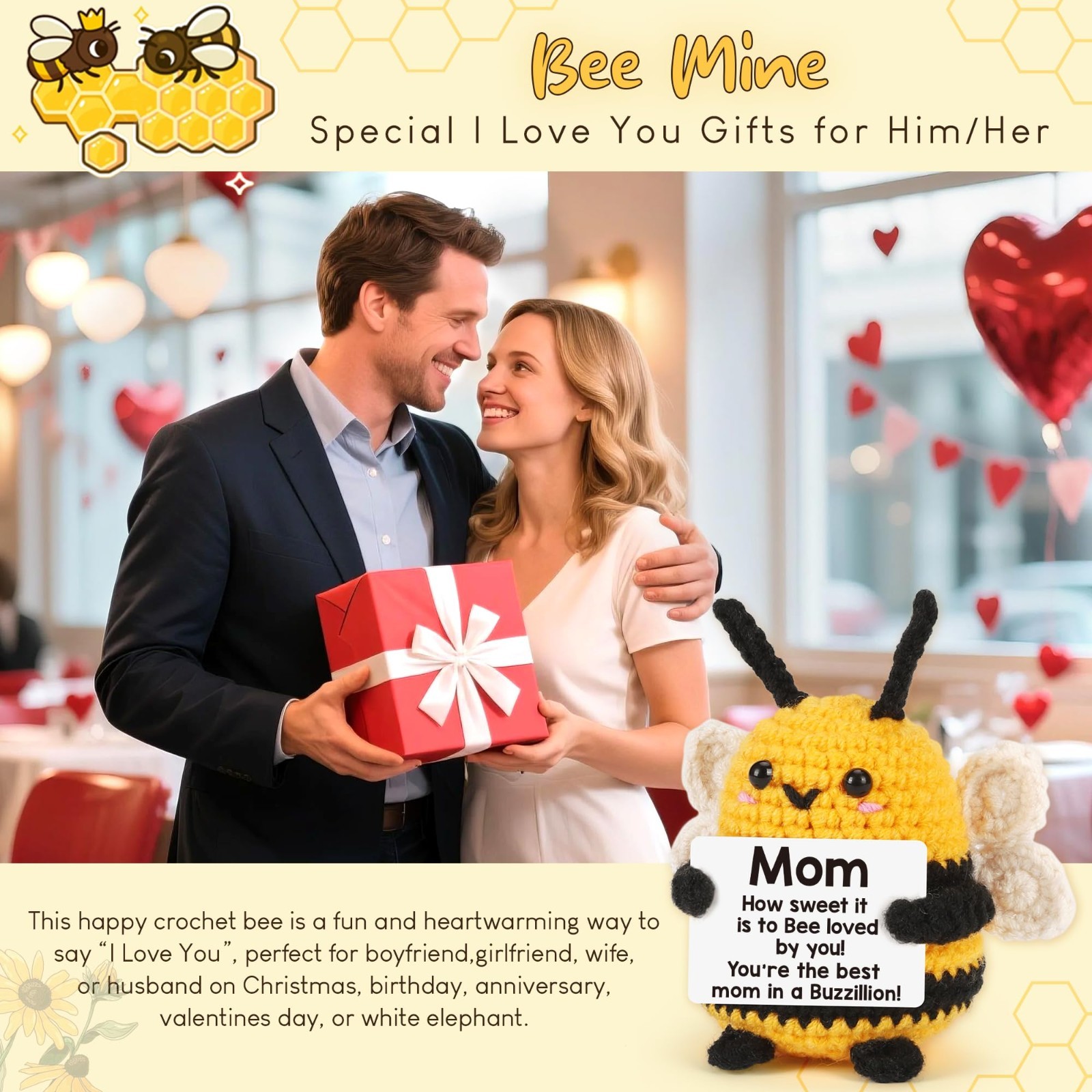 Unique Gifts for Mom – Crochet Bee Positive, Birthday Gift for Women, Handmade P