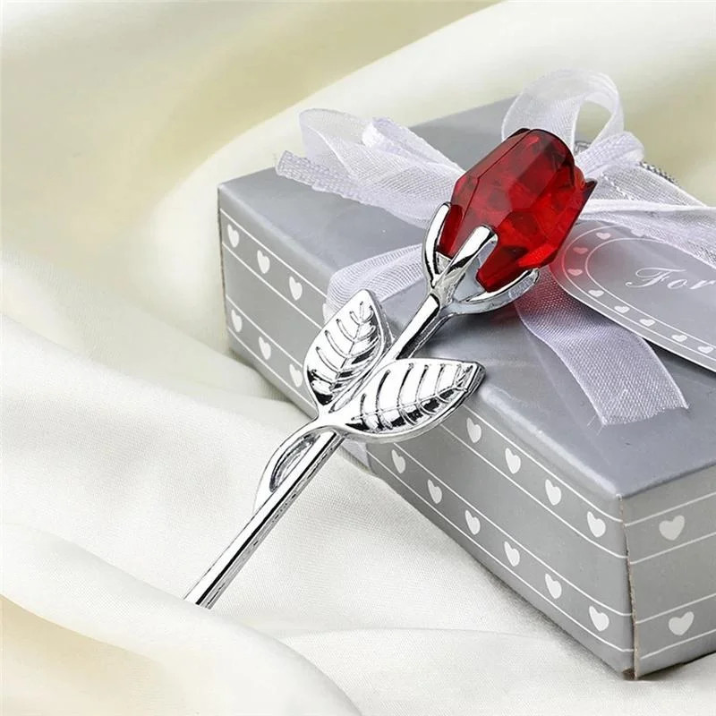 6 Colors Crystal Glass Rose Flower Figurines Craft Valentine’s Day Favors X’mas