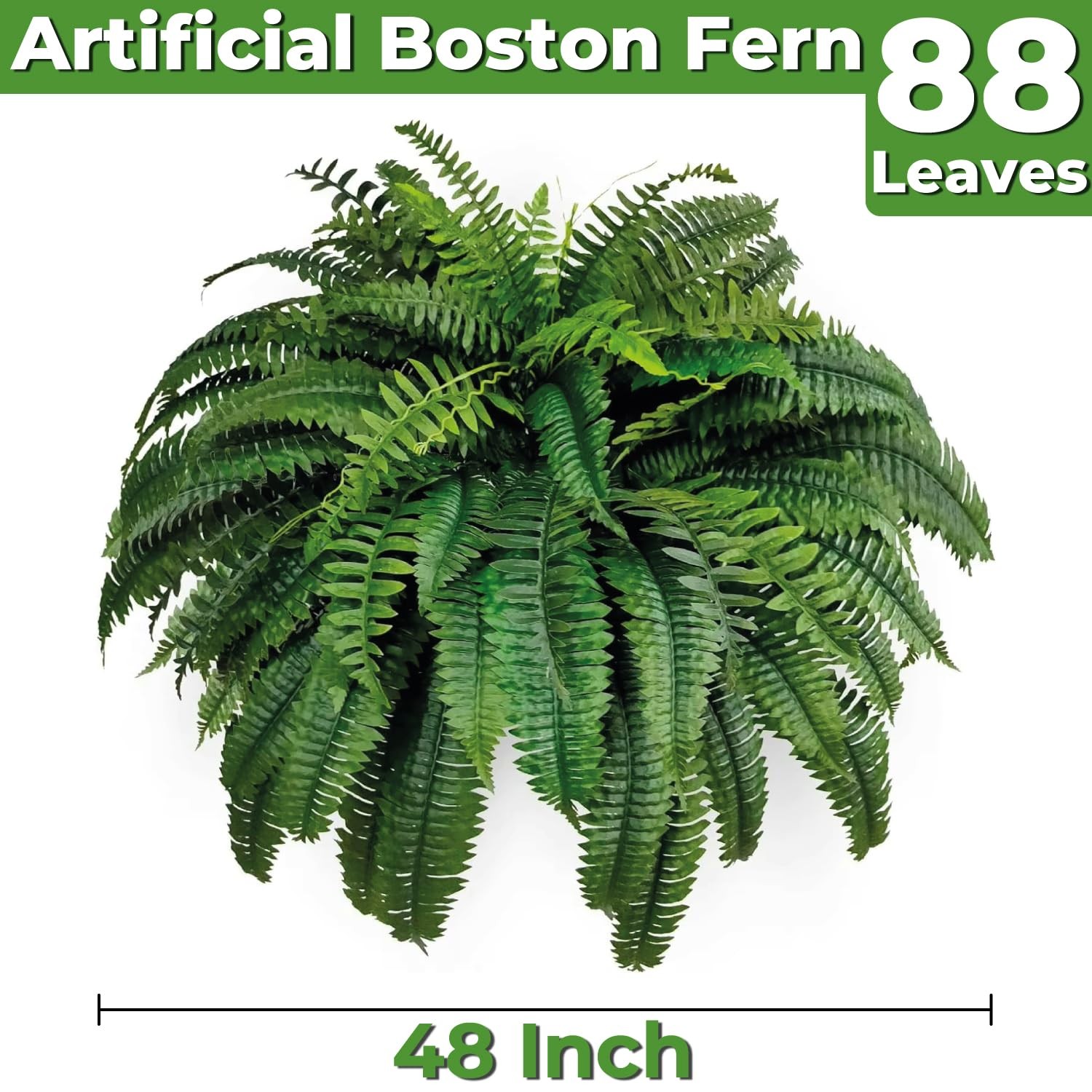 One 48 Inch 88 Branch Artificial Boston Fern Bush Plant Arrangement