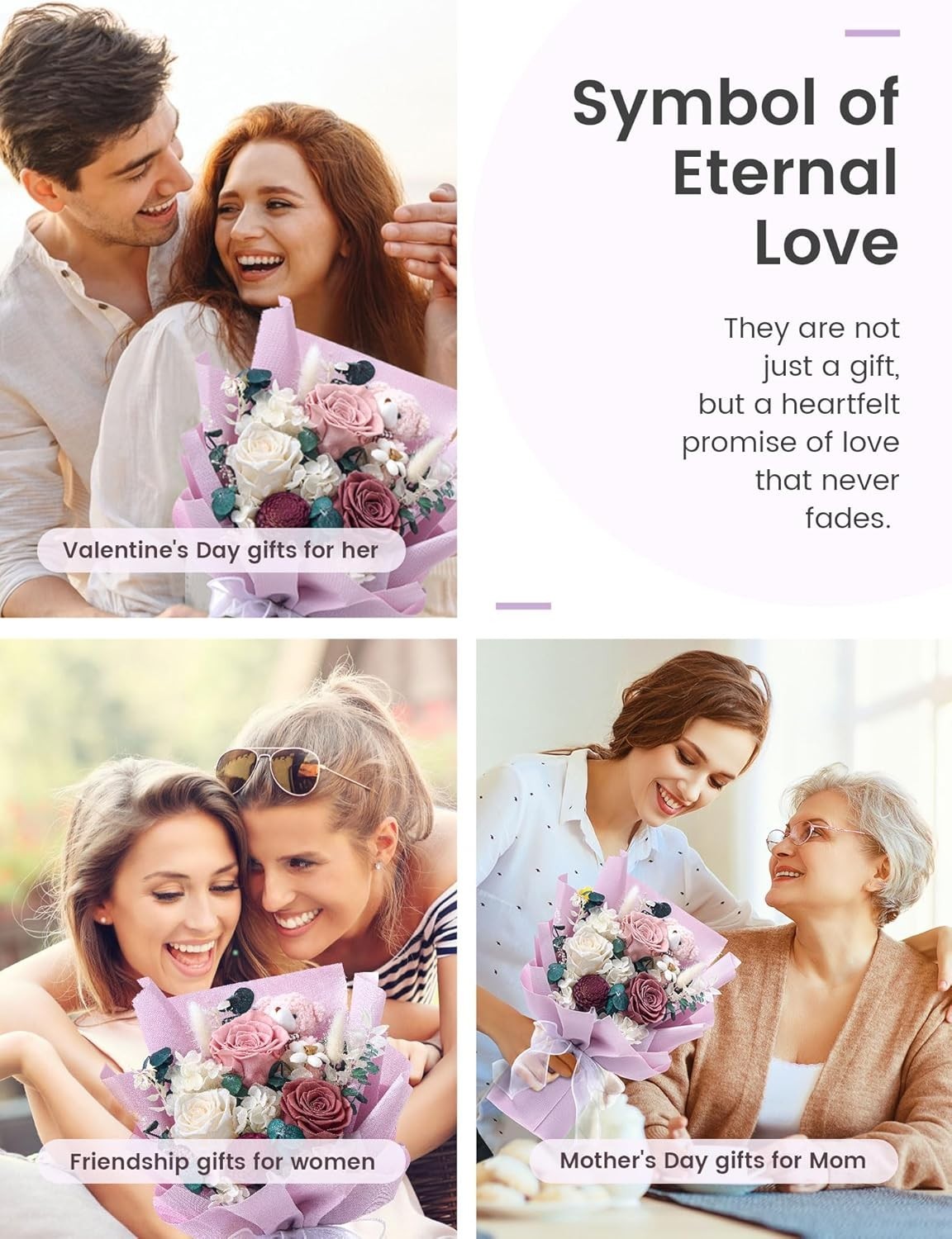Elegant Purple Forever Flower Bouquet with Cute Bear Gift Box for Loved Ones