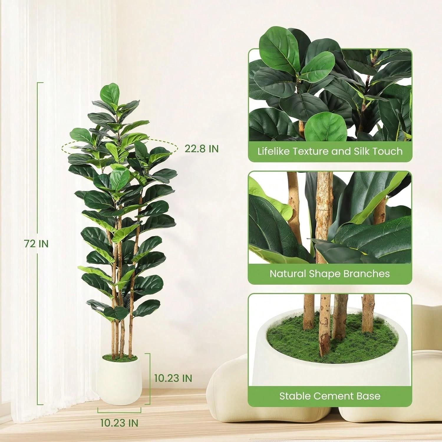 5 6 7FT Faux Fiddle Leaf Fig Tree Artificial Plant in White Pot
