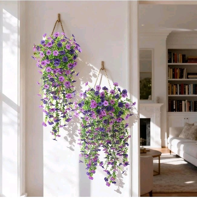 Artificial Hanging Flowers Plants for Outdoor Spring Summer Decoration 2PCS Faux