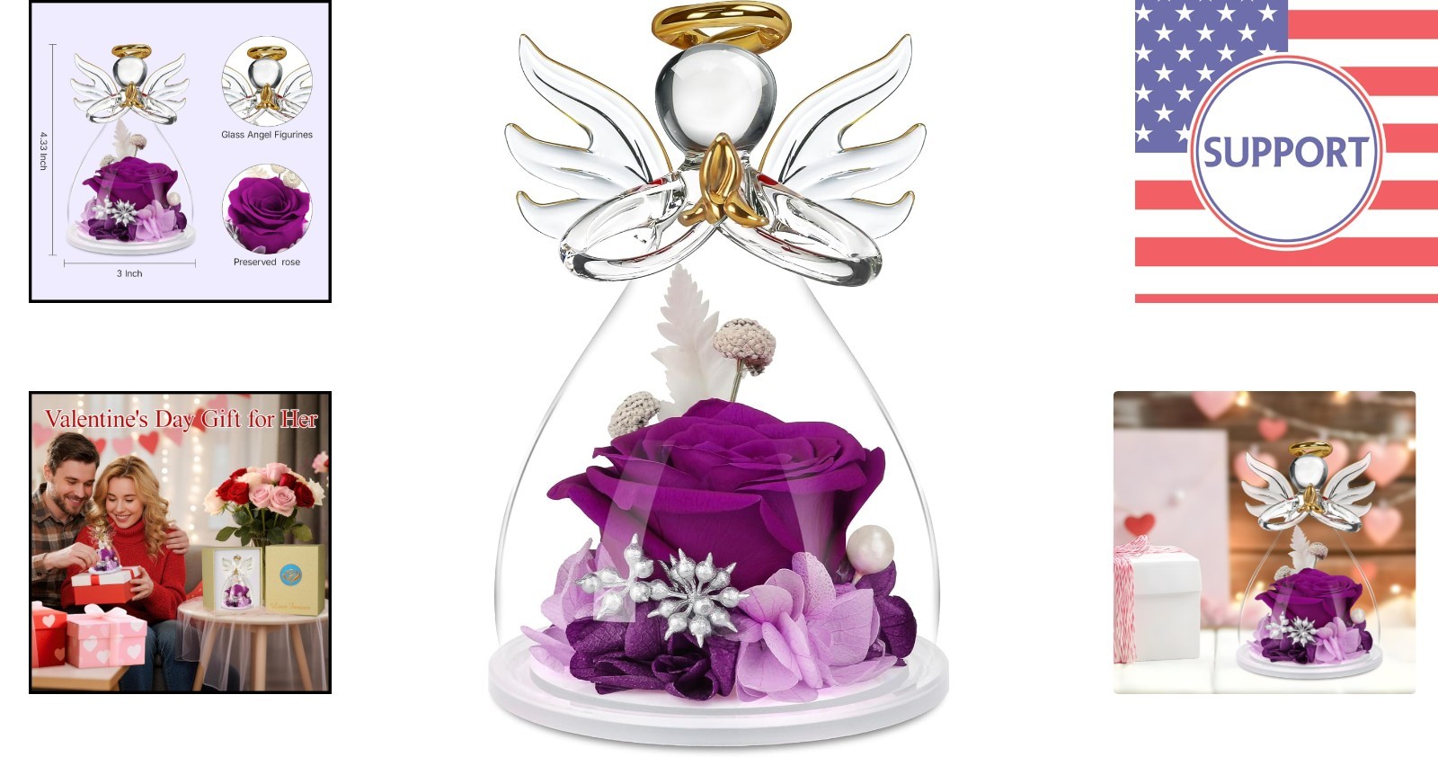 Romantic Preserved Flower Rose in Glass Angel Figurine – Perfect for Mom or Wife