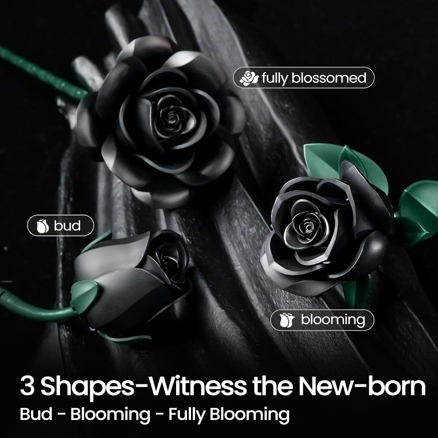 Elegant Black Roses Building Set – 3 Stages, Perfect Gift for Any Occasion