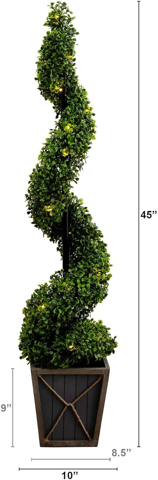 LED-Illuminated 45″ UV Resistant Artificial Boxwood Spiral Topiary Tree