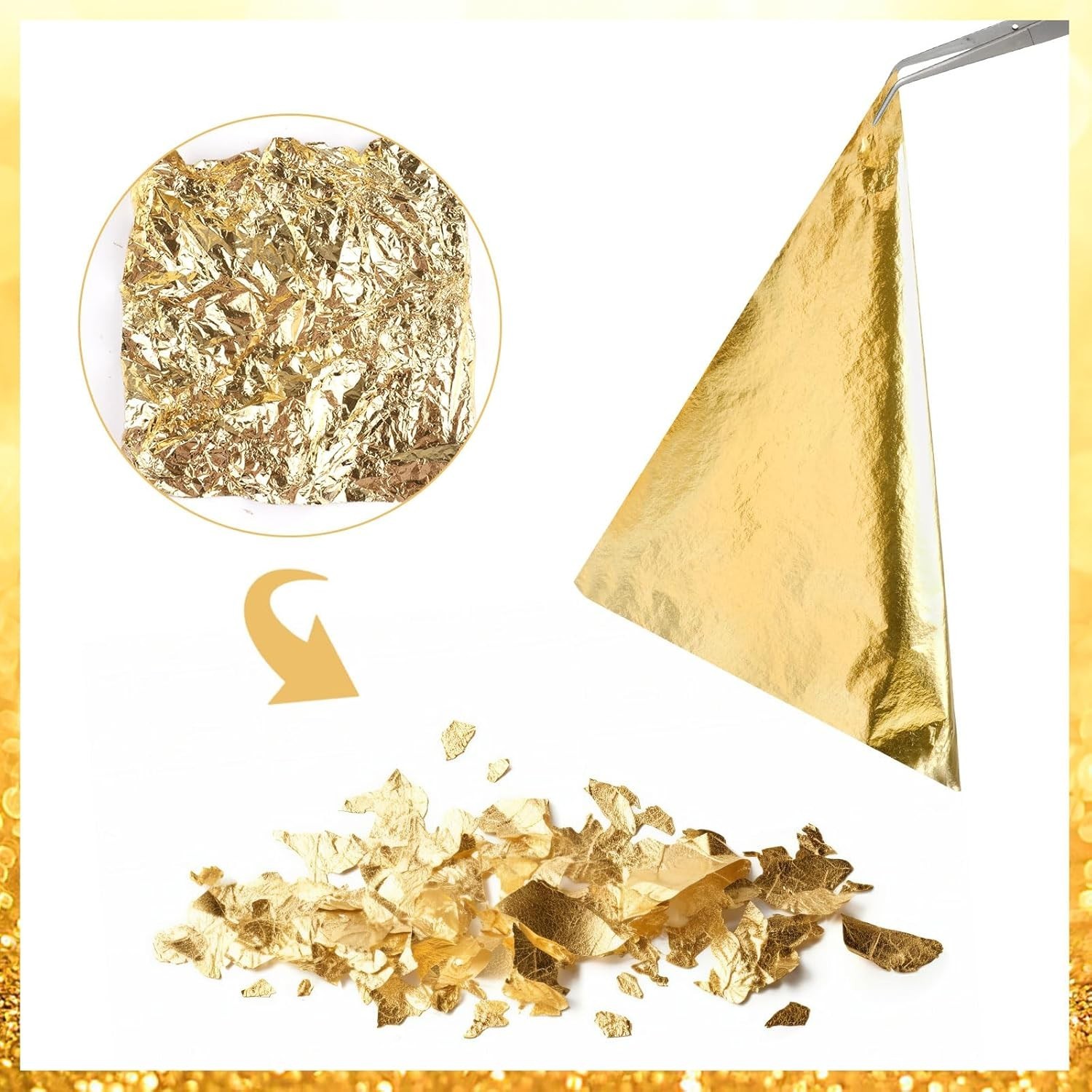 200 Hojas De Pan De Oro De Imitacion Para Artes, Manualidades Doradas, Decor NEW