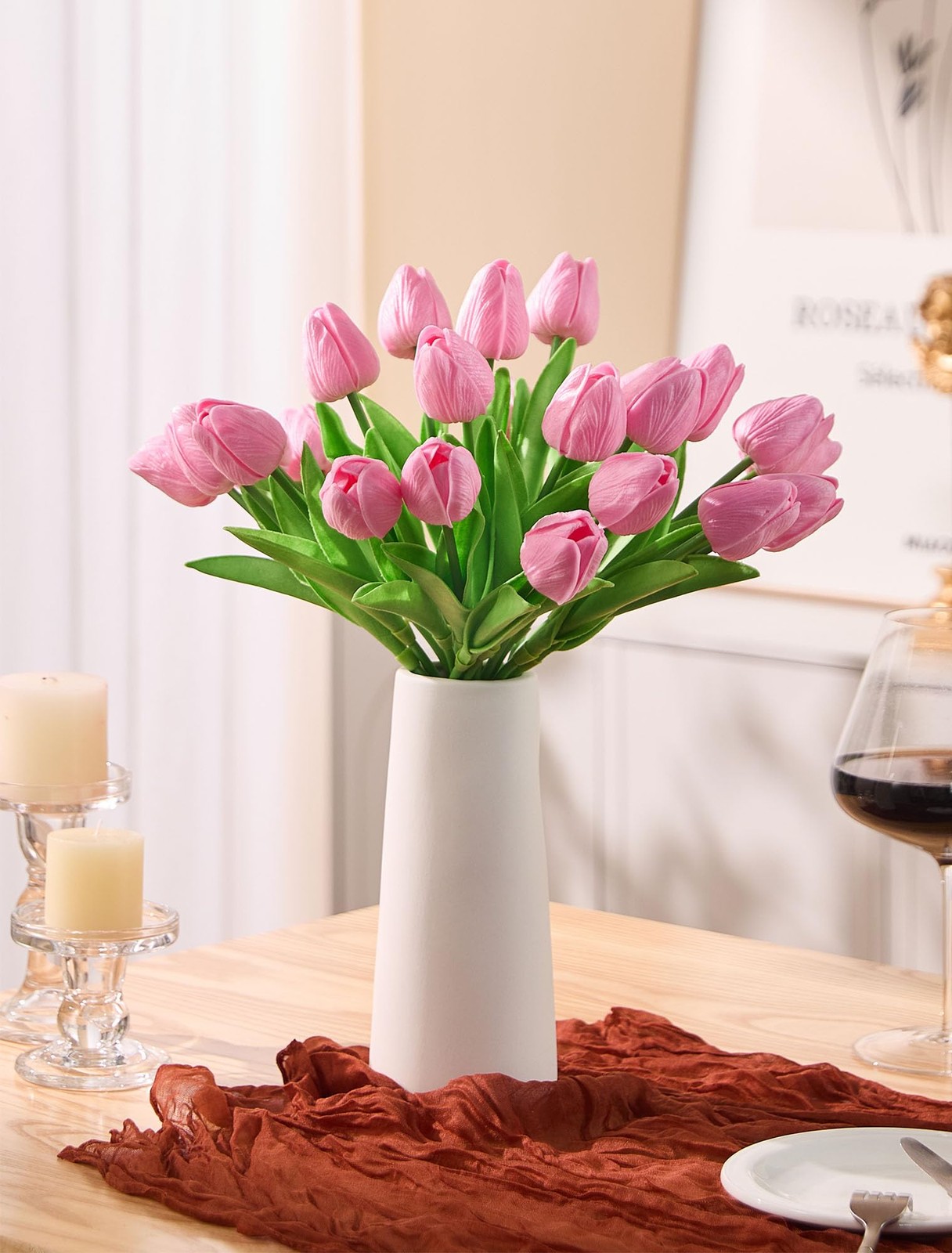 30 PCS Pink Artificial Tulip Fake Real Touch 13 Inch Silk Flower Wedding Party