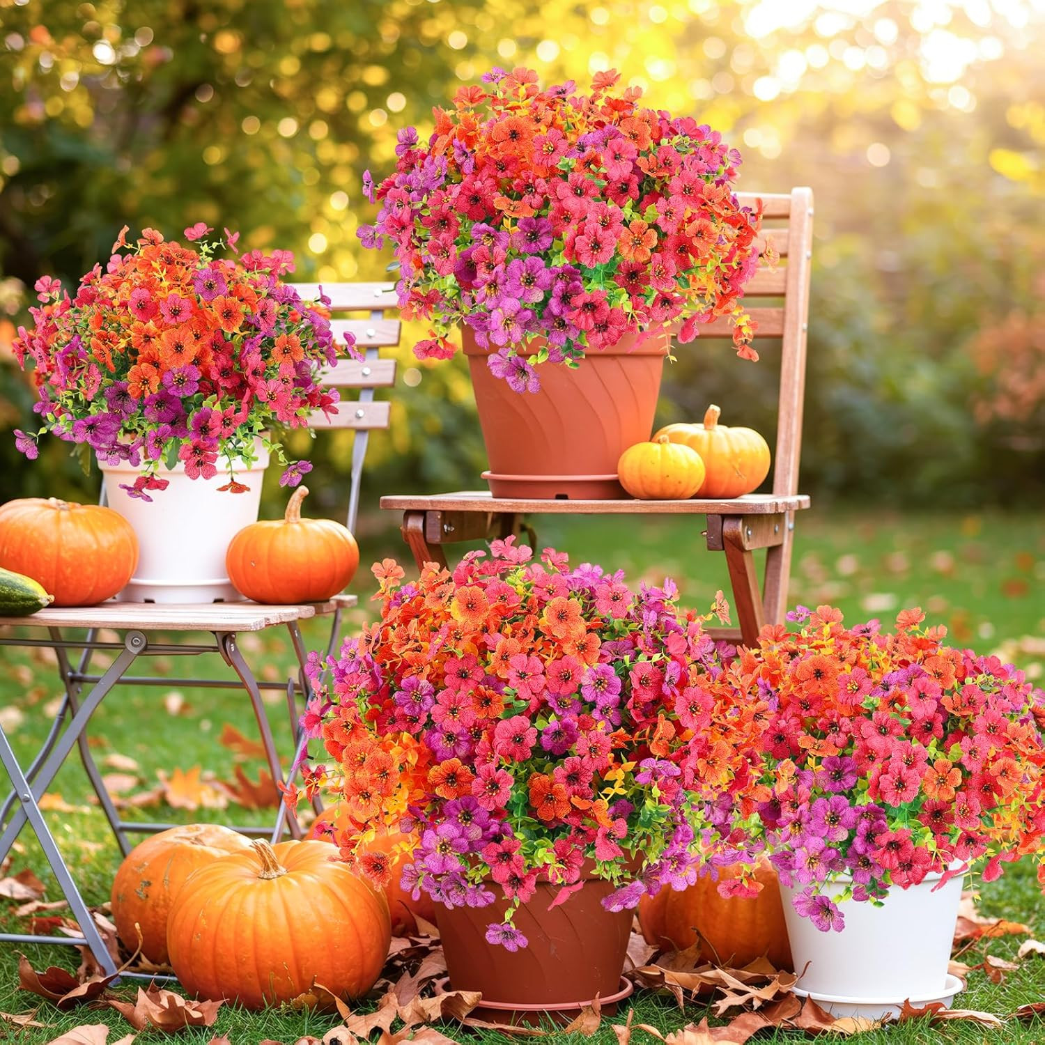Artificial Mums for Outdoors Faux Mums UV Resistant Realistic Fake Fall Flowers
