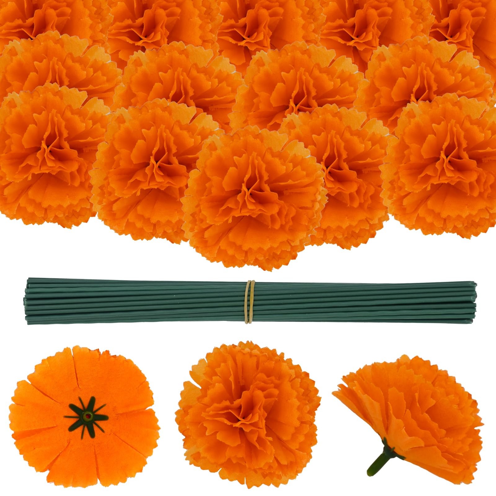 50 Pcs Day of the Dead Marigold Flowers Heads Dia De Los Muertos Decorations