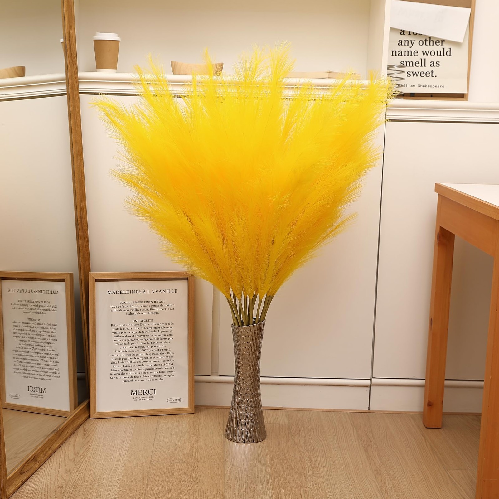 8 Pcs 45 Inch Tall Yellow Pampas Grass Faux Artificial Floor Vase Wedding Decor