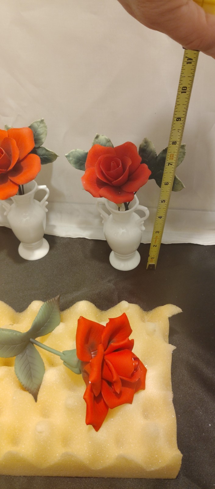 Beautiful Andrea by Sadek Hand Made & Painted Porcelain Vases 2pc & Roses 3pc