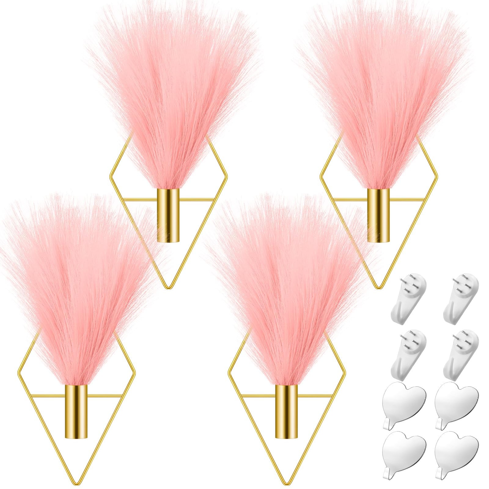 4 Sets Boho Wall Decor Metal Wall Art Hanging Planters with Artificial Pampas…
