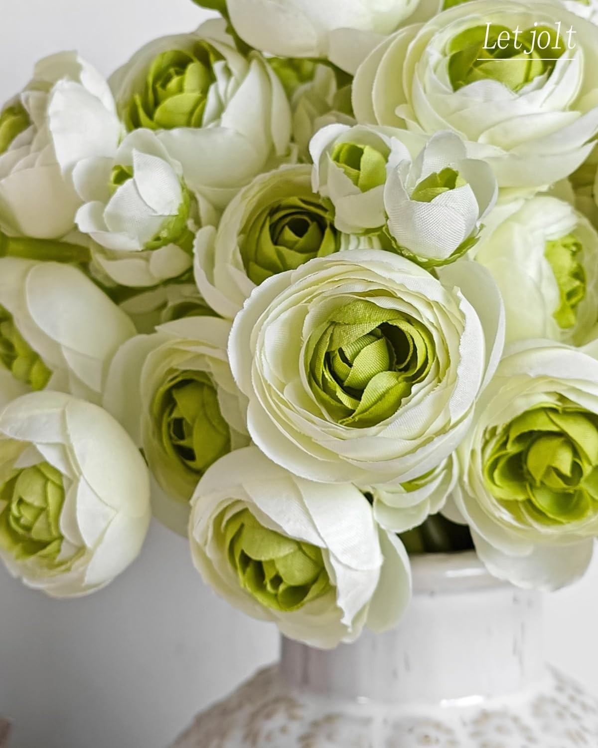 18 PCS Ranunculus Artificial Flower Green Silk Flowers Wedding Bouquet Decor