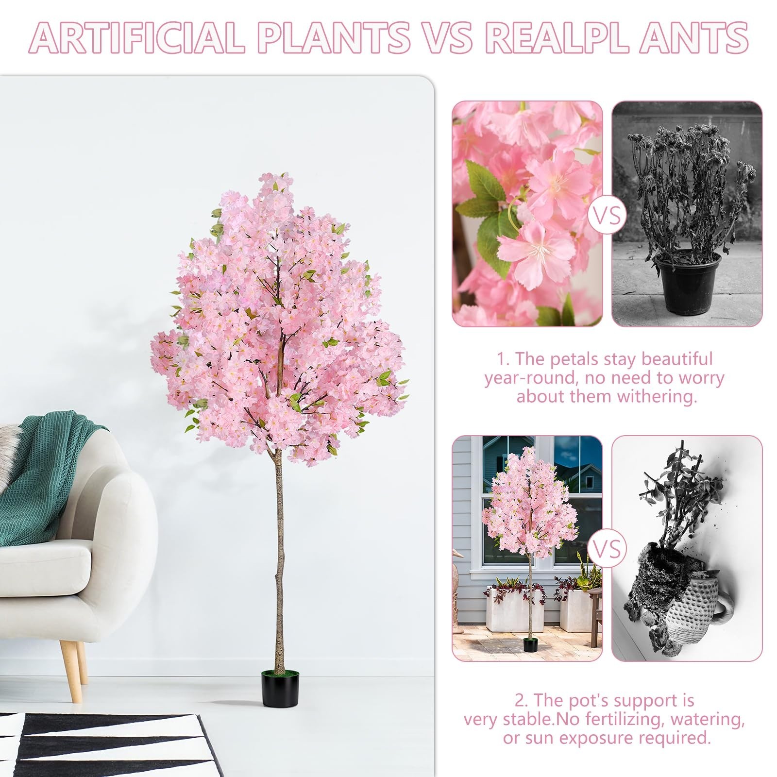 6FT Pink Cherry Blossom Tree – Realistic Faux Sakura Decor for Home, Wedding & G