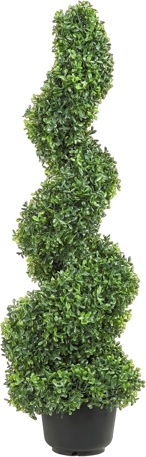 Artificial Boxwood Spiral Topiary 3ft Tall 2pcs Outdoor Indoor Decor