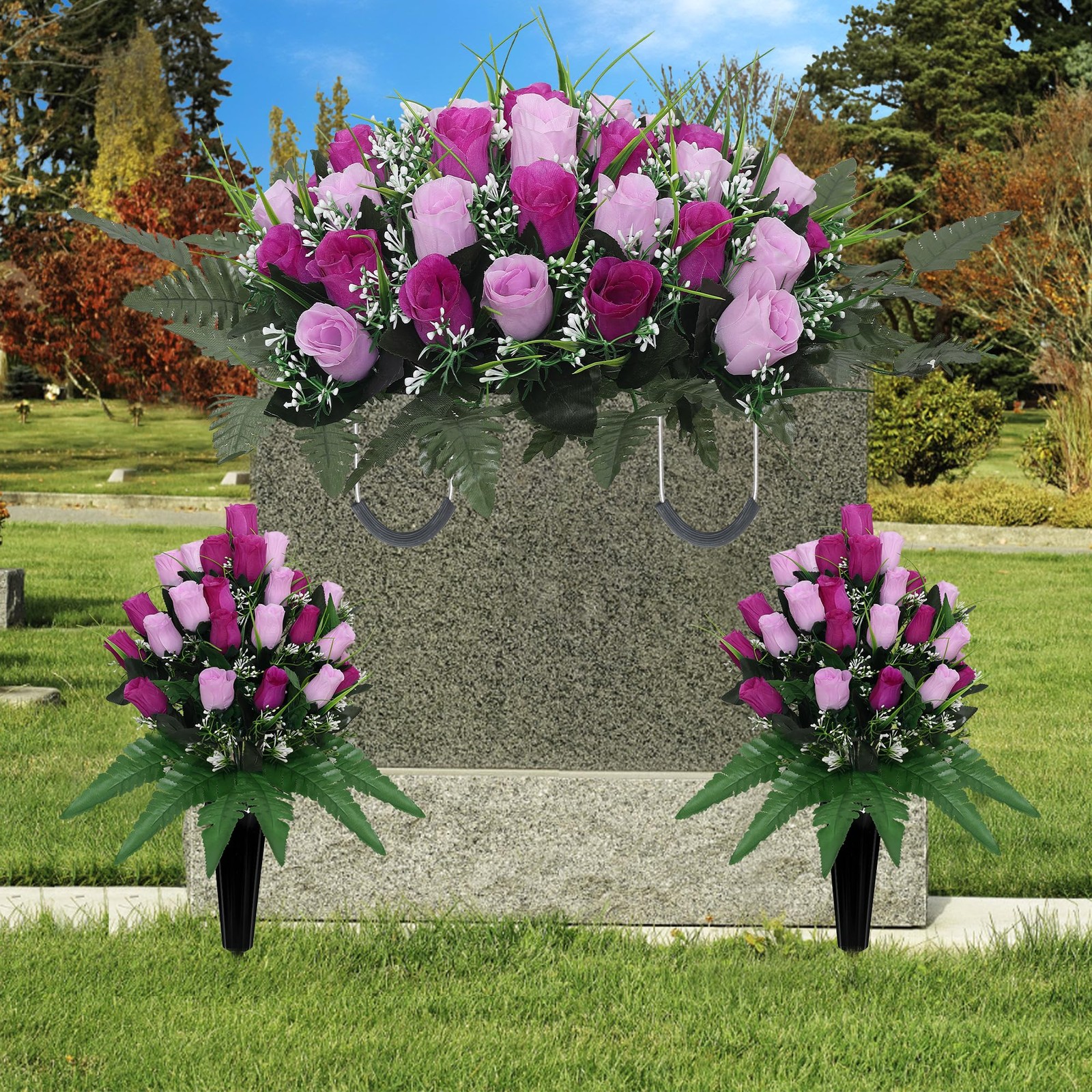 Artificial Cemetery Flower Headstone Flower Saddle Grave Rose Flowers for Cem…
