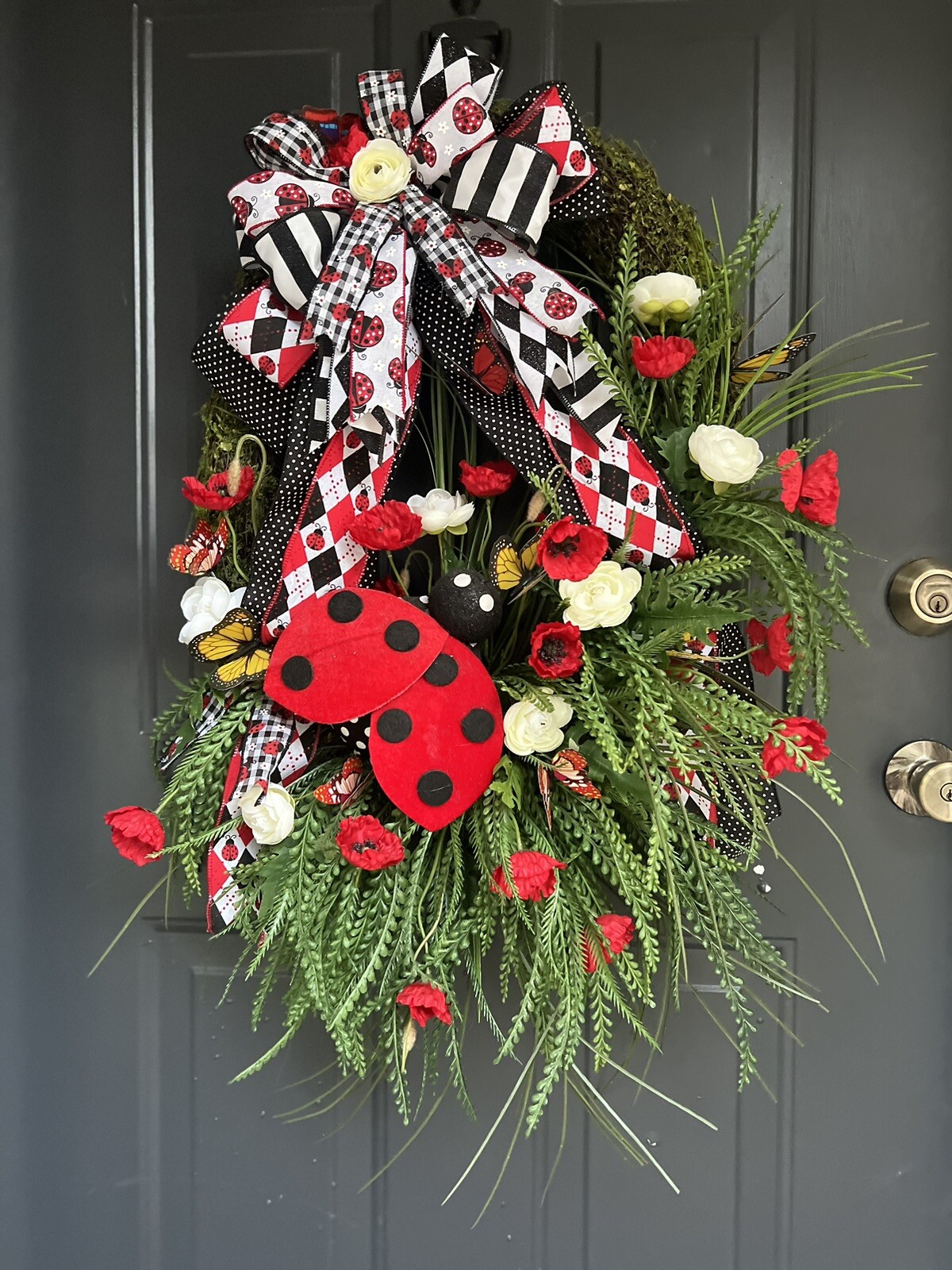 Big Ladybug Wreath, Summer Moss Wreath, Spring Moss Wreath, Wreath For Mom, Gift