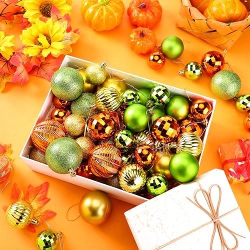 64 Pcs Fall Ball Ornaments Matt Glitter Lime Green Gold Orange Foison Style