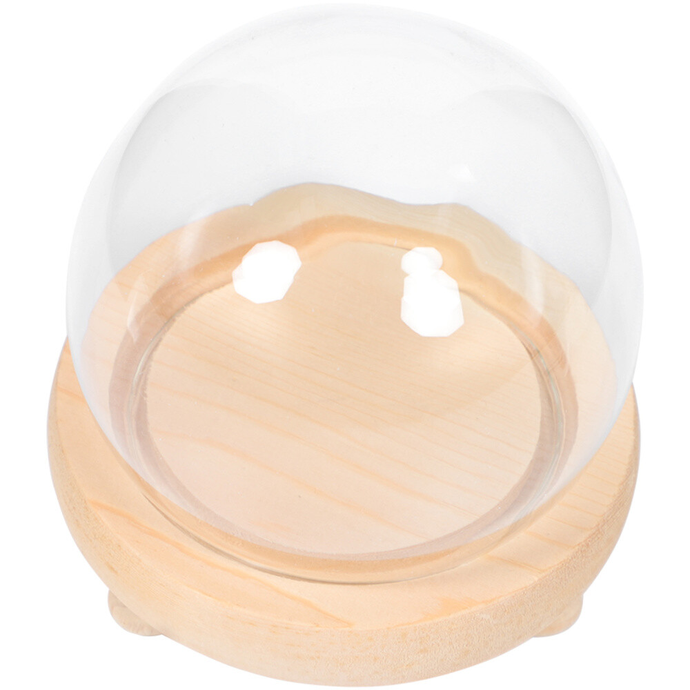 1PC Handle Cloche with Wood Base Glass Cloche with Base Clear Glass Dome Stand