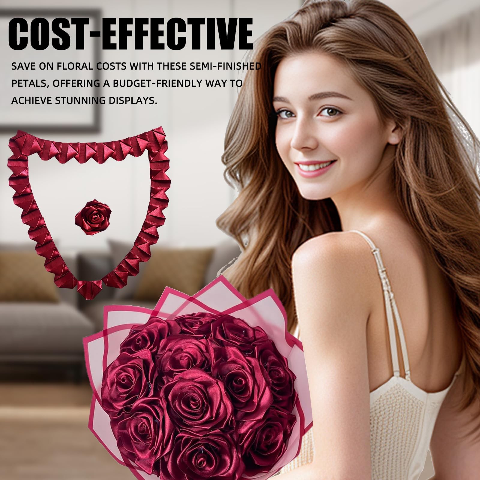 300Pcs Premade Satin Ribbon Rose Petals Half-Finished For Eternal Rose DIY Ra…