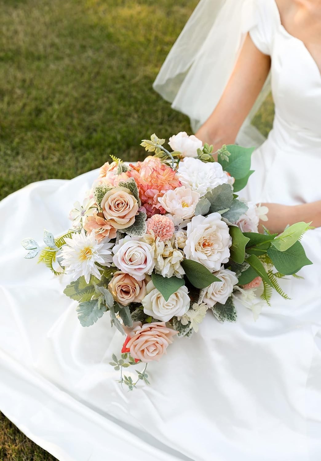 Artificial Flowers Rose 32pcs Silk Mix Peony Daisy Hydrangea Fake Flowers for…