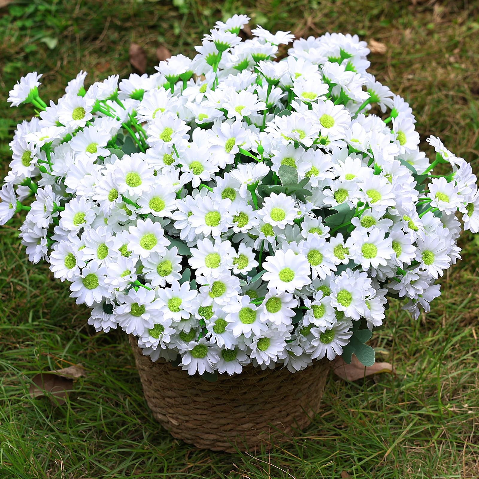 24 Bundles Artificial Daisy Flowers for Outdoor – Fake Mums Faux UV Resistant.