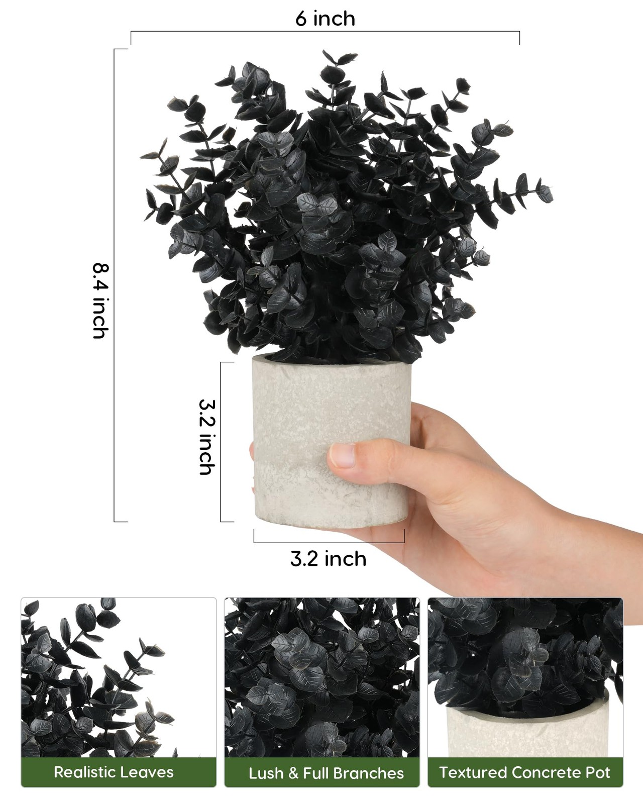Small Fake Eucalyptus Plant 2 PCS Black Pot Artificial Potted Faux Indoor