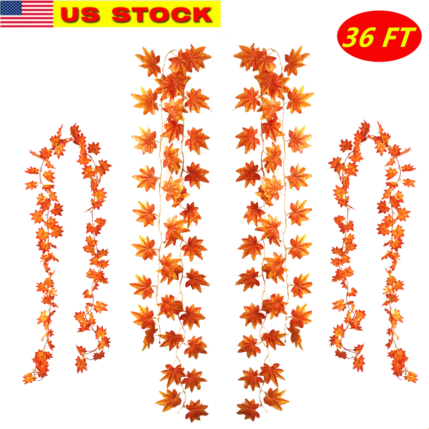 36 ft Fall Garland Maple Leaf Foliage Mantle Vine Door Wall Decor Autumn