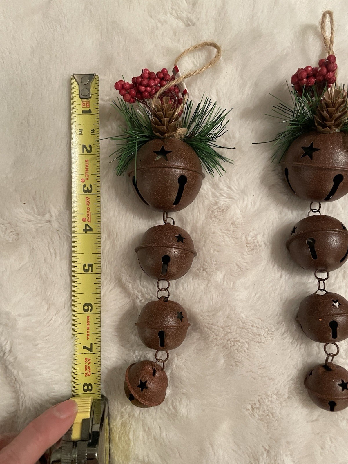 NEW Lot Of 3 Primitive Rustic JINGLE BELL CLUSTERS 8” Ornaments/Door Hangers