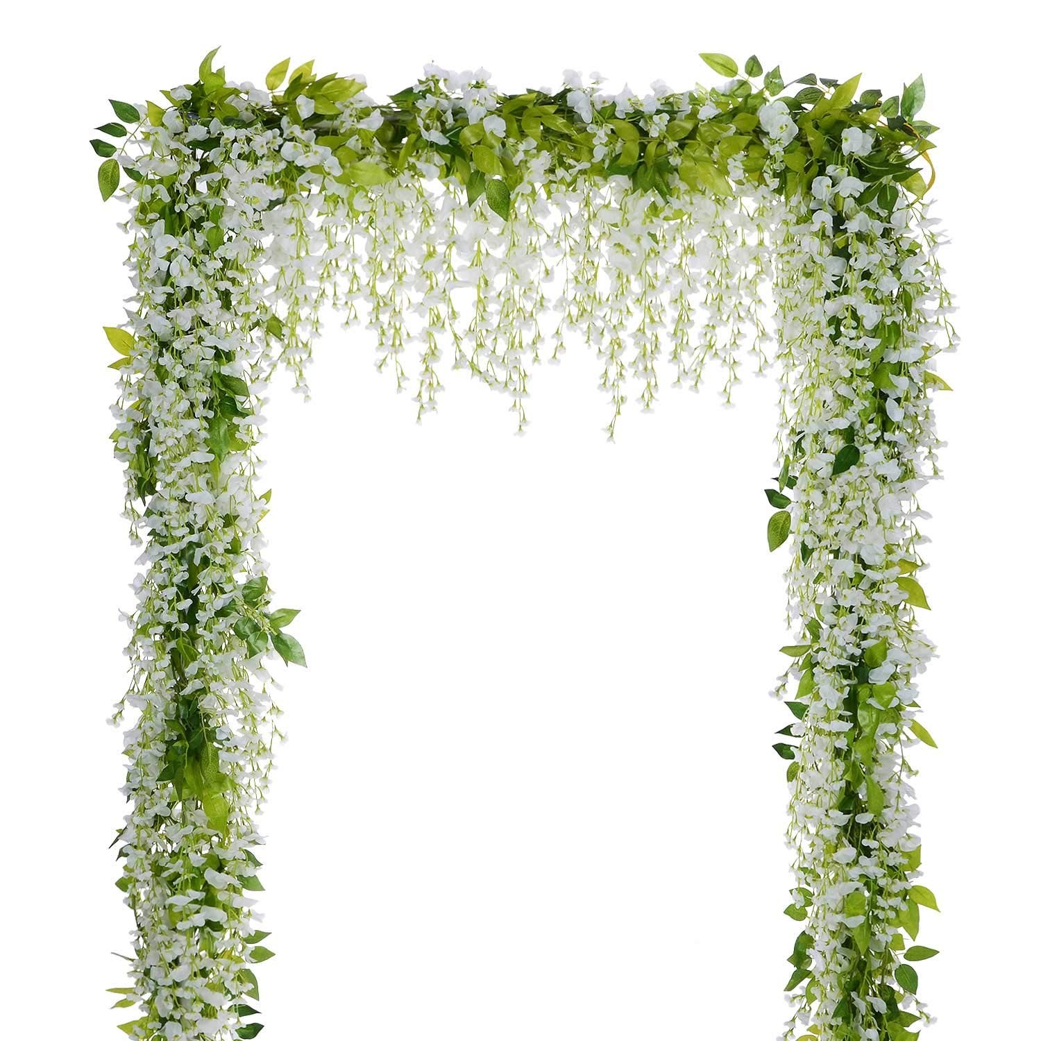 Wisteria Artificial Flowers Garland, 4Pcs Total 28.8ft White Artificial Wiste…