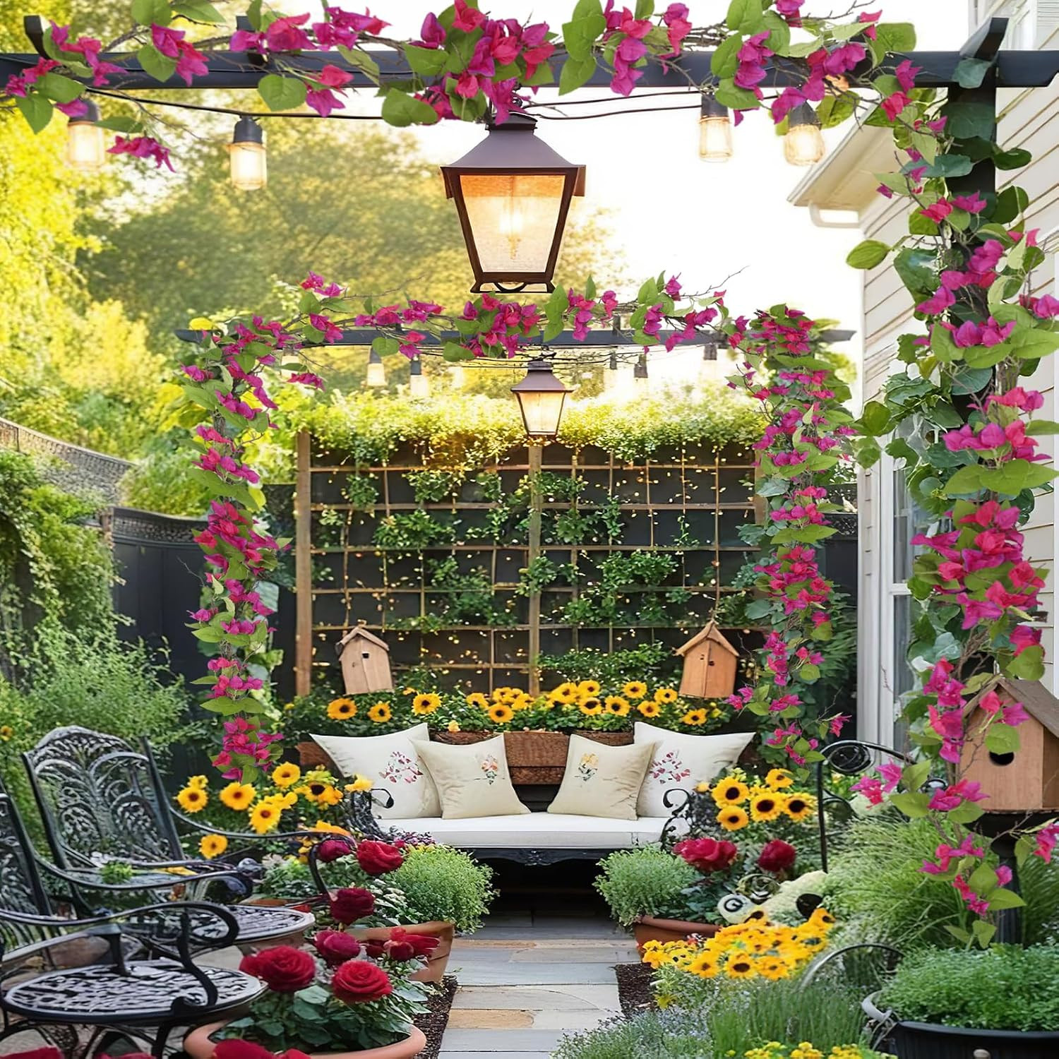 Artificial Bougainvillea Flowers Garland Fuchsia Silk Bougainvillea Vines UV Res