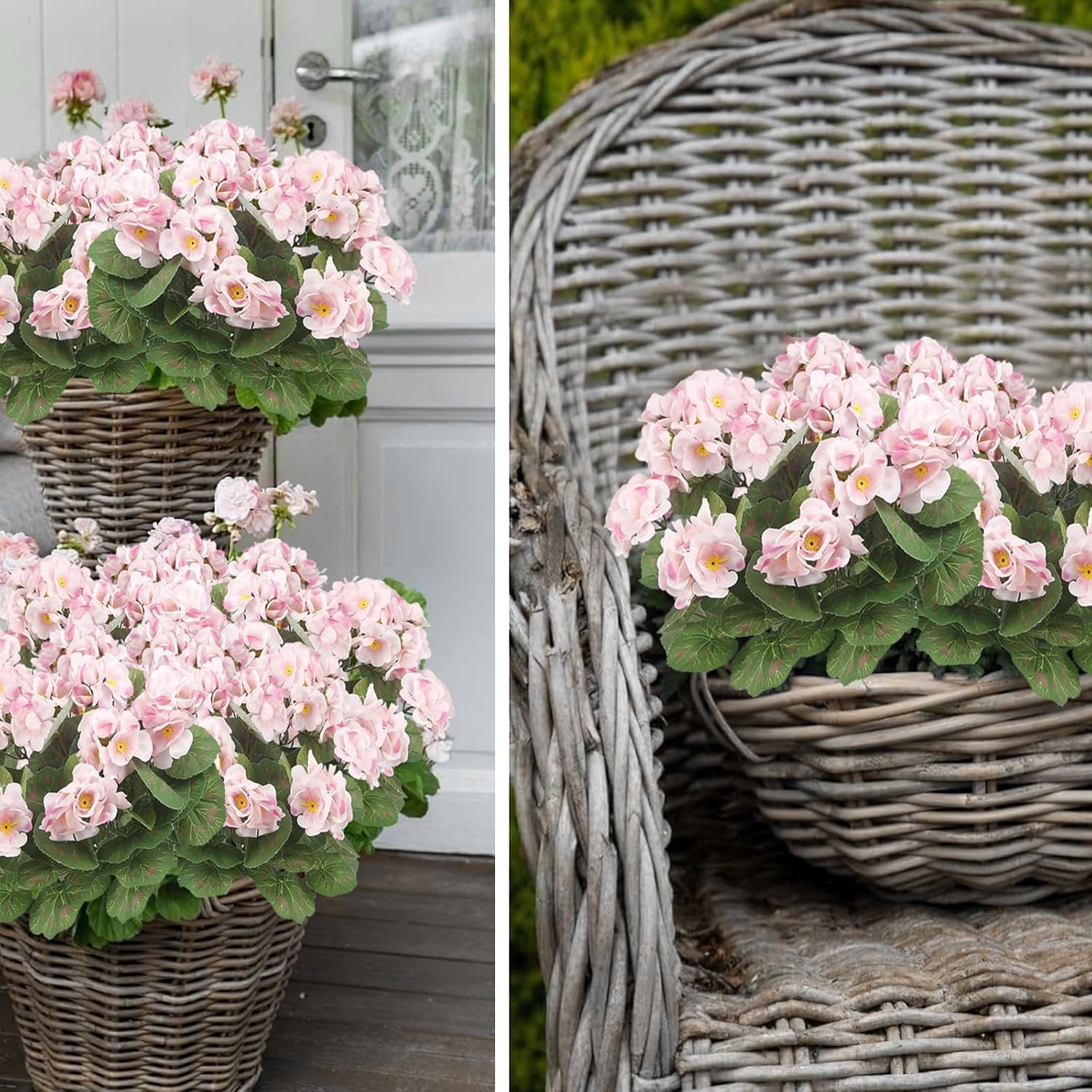 Set of 2 UV-Resistant Pink Silk Geraniums – Perfect for Indoor and Outdoor Decor