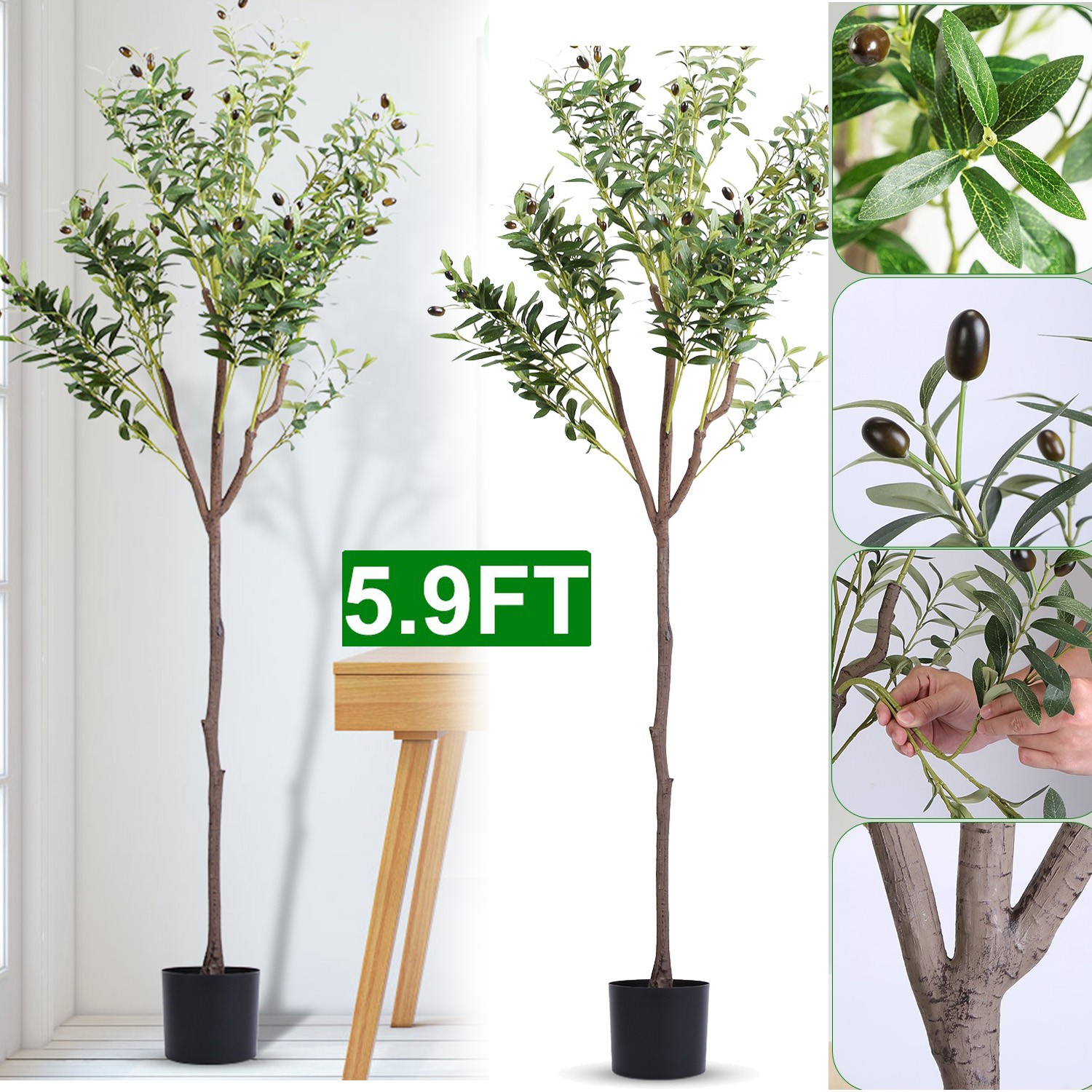 5.9FT Artificial Olive Tree in Planter Indoor Outdoor Fake Olive Plants w/Fruits