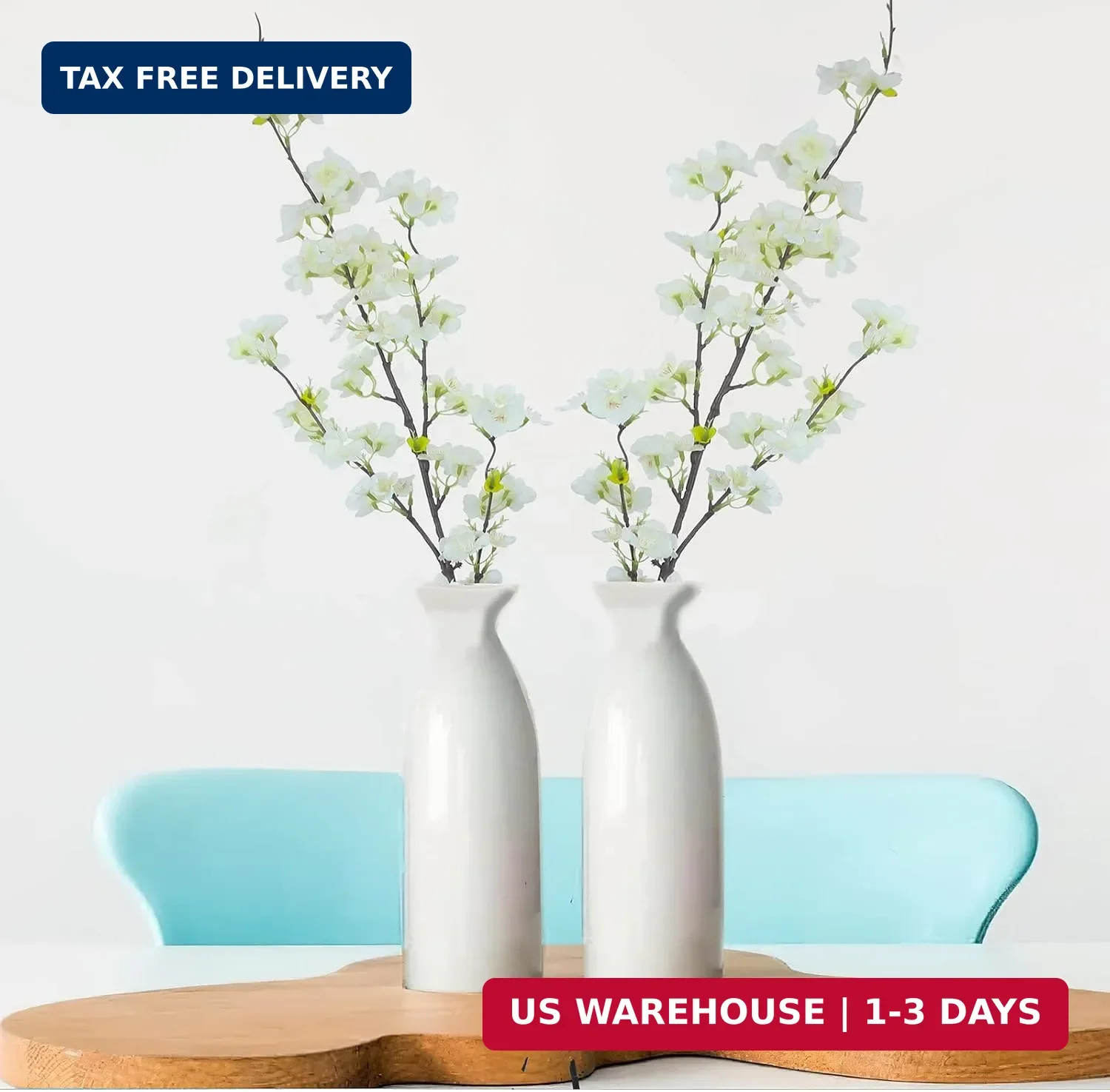 CISDUEO 3Pcs Artificial Cherry Blossom Flower White Silk Peach Flowers Bulk Plum